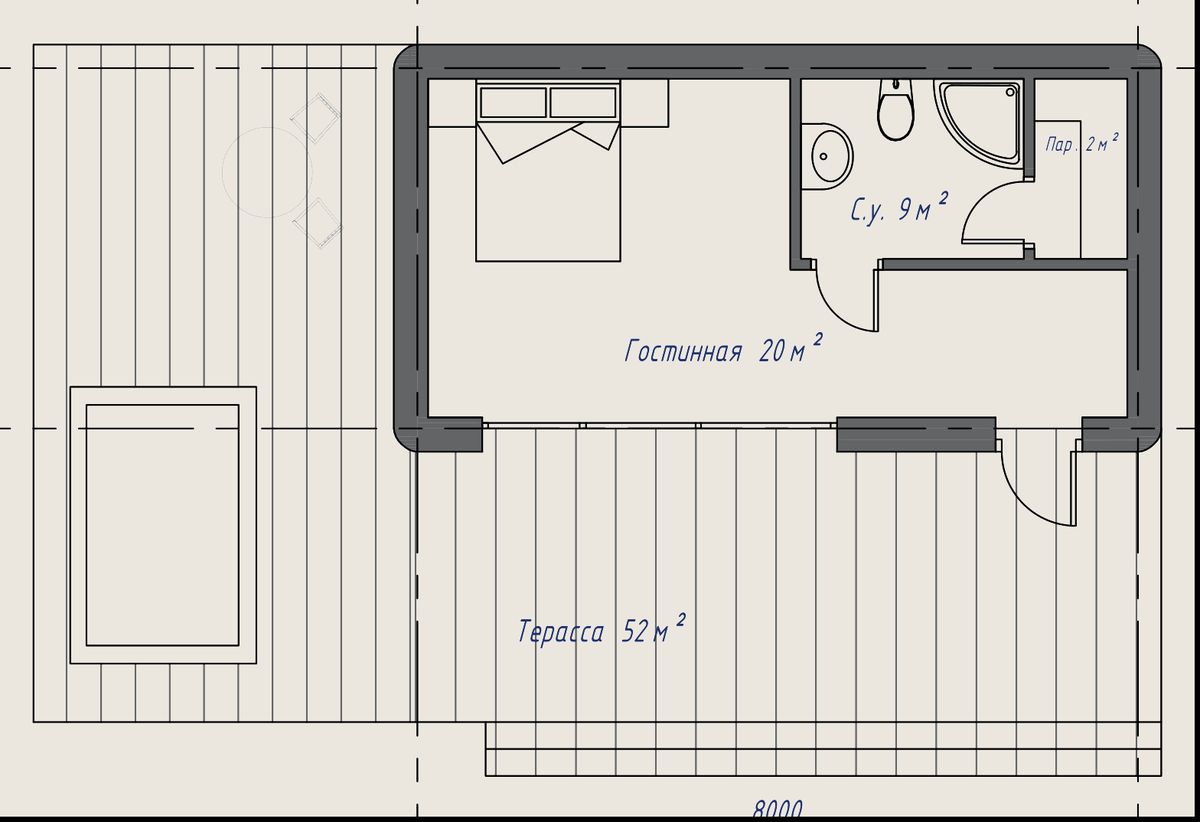 Планировка коттеджа 31 м²